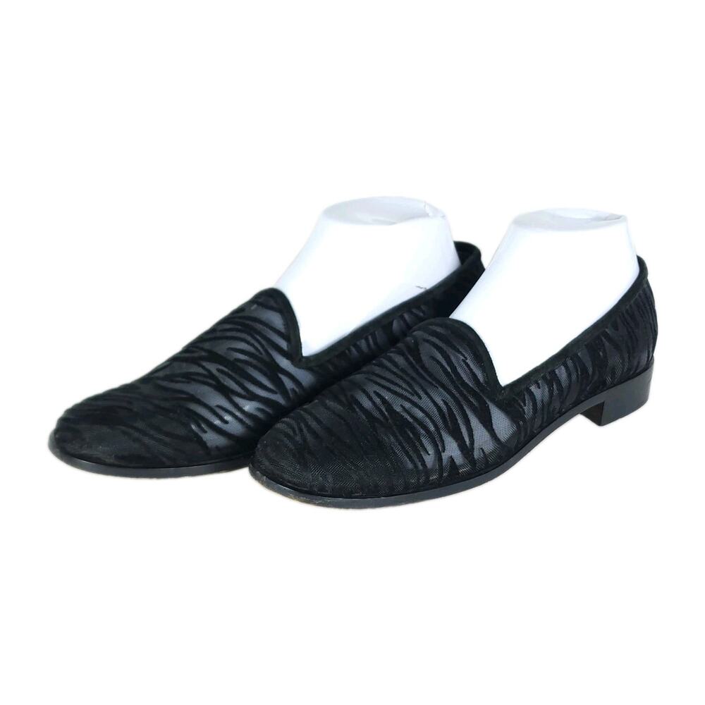 Yves Saint Laurent Women's US8,5M Black Velvet Mesh Zebra Stripe Flats Loafers